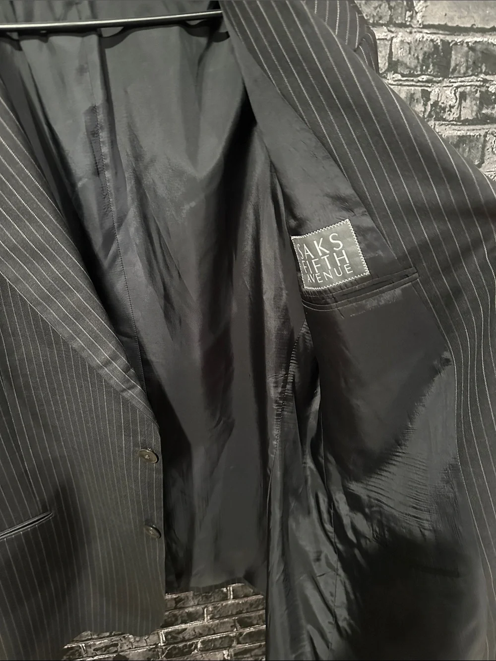 Armani Collezioni Charcoal Gray Pinstripe Black Suit Jacket